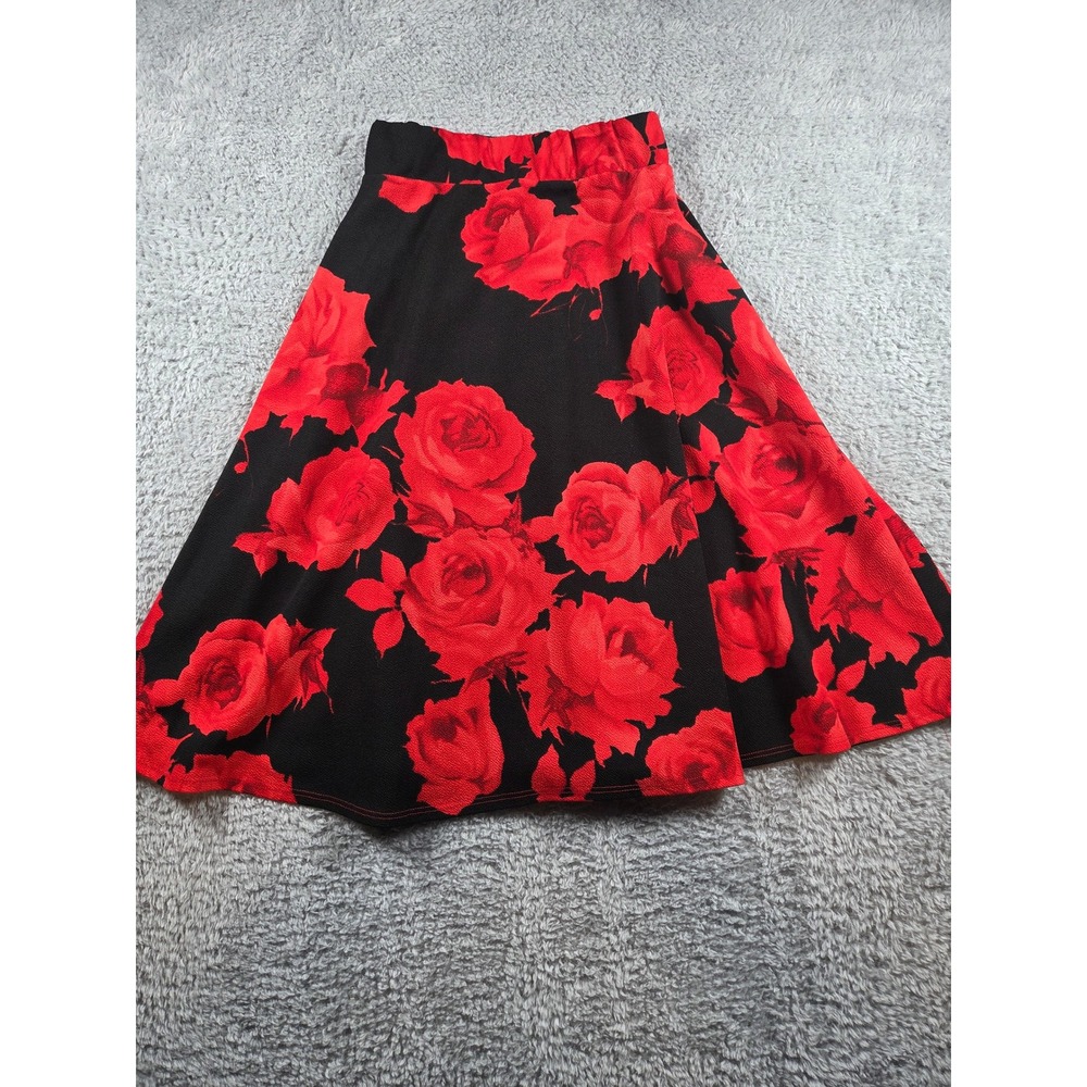 Say Anything Skirt Small Red Black Women Floral Rose High Waist A-Line Flare